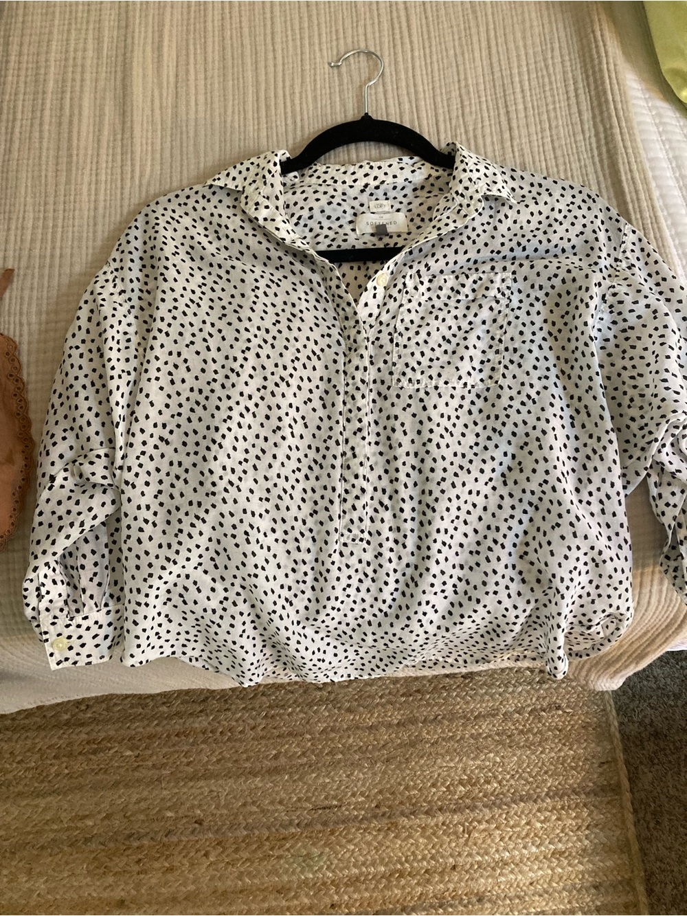 LOFT White Blouse with Black Dot Print